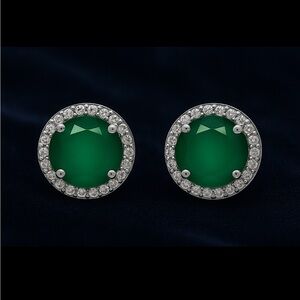 Large 14K WG over .925K SS 5 tcw. Emerald and Moisannite Post Back Earrings